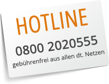 Hotline 0800 2020555 (gebührenfrei aus d. dt. Netz)